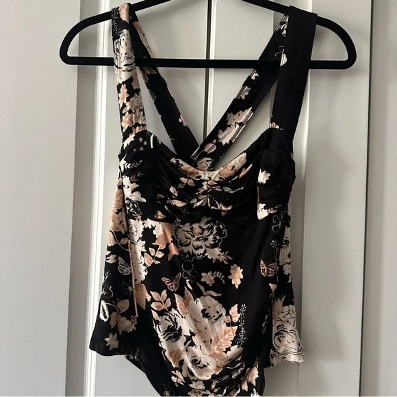 ✨ Free People Ginger Snap Cross Back Black Tank Top – Size Medium ✨ Boho Floral - Picture 4 of 7
